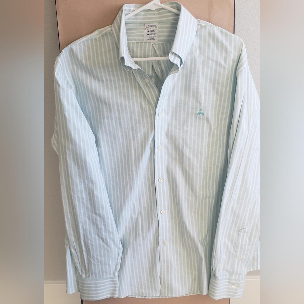 Brooks Brothers Mens Shirt L Regular Seafoam And White Stripe